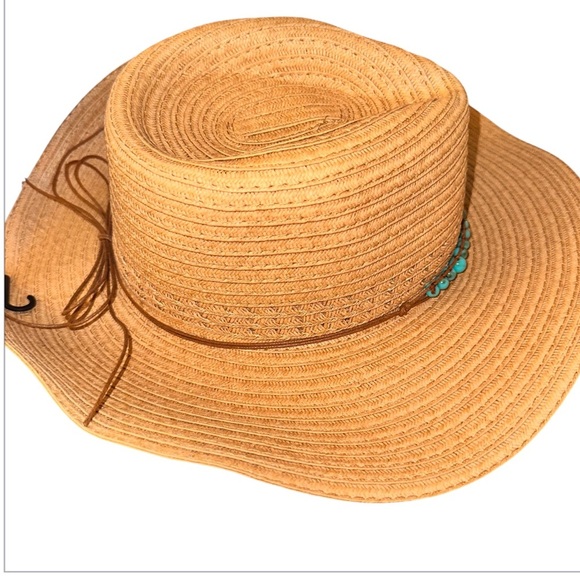 7 Eleven Accessories - NWT Beaded Chic Tan Straw Hat with Beaded Detail